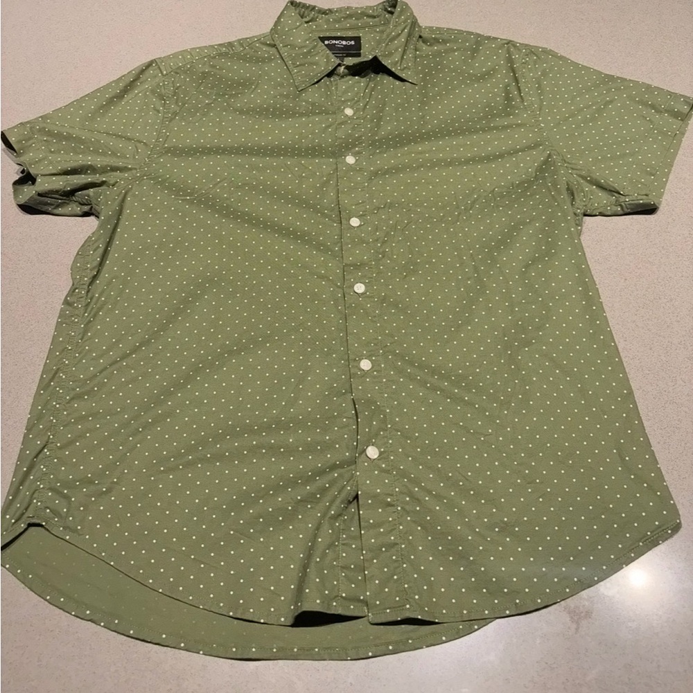 Bonobos Riviera Short Sleeve Green Polka Dot Men's Shirt